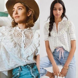 Anthropologie Love the Label Dreamer Ruffle Eyelet Top